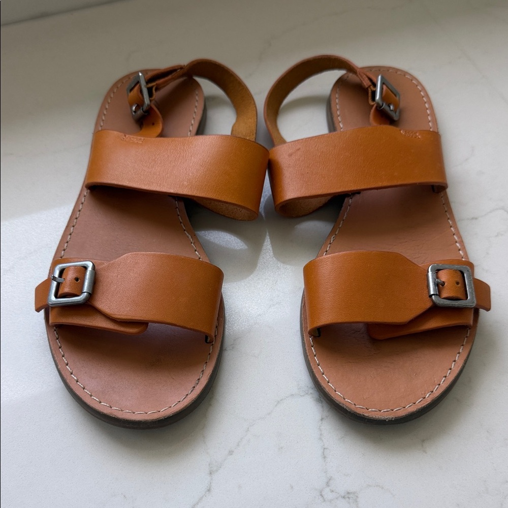 Madewell Tan Leather Double-Strap Buckle Sandals
